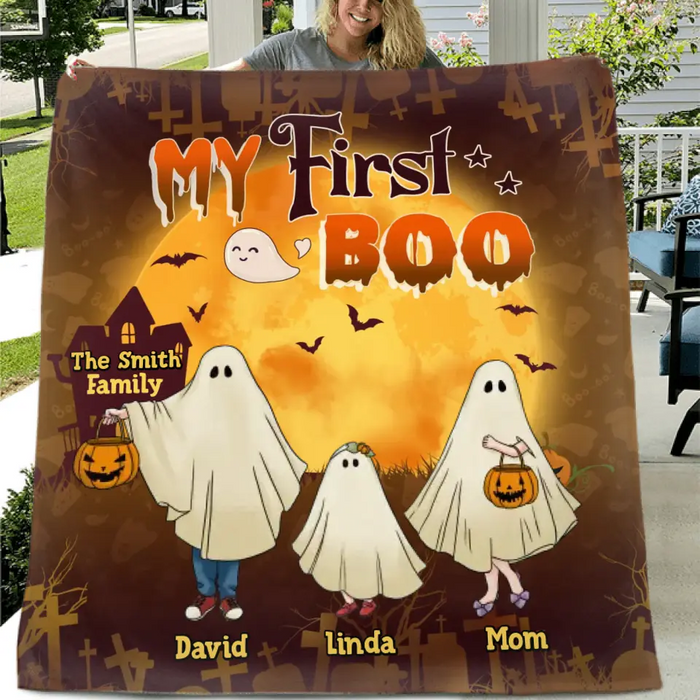 Personalized 1st Halloween Quilt/Single Layer Fleece Blanket - Gift Idea For Halloween/Family - My First Boo