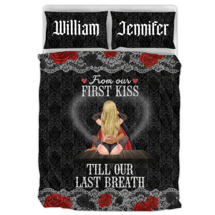 Personalized Couple Quilt Bed Sets - Gift Idea For Him/Her/Couple/Halloween - From Our First Kiss Till Our Last Breath