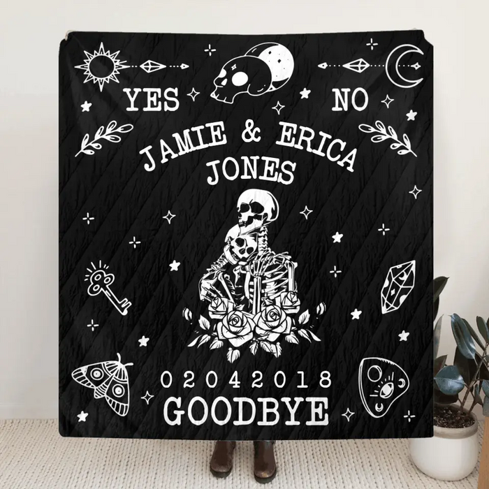 Personalized Couple Ouija Board Quilt/Single Layer Fleece Blanket - Memorial Gift Idea For Halloween - Goodbye