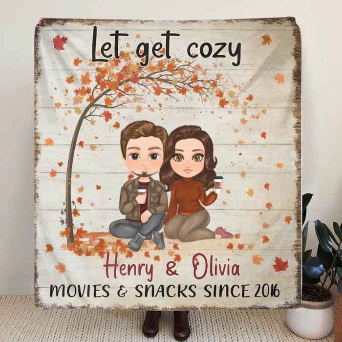 Custom Personalized Autumn Couple Quilt/Single Layer Fleece Blanket - Gift Idea For Couple/ Husband/ Wife - Let Get Cozy