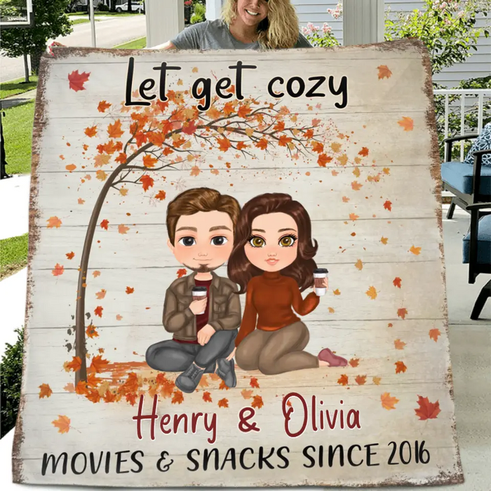 Custom Personalized Autumn Couple Quilt/Single Layer Fleece Blanket - Gift Idea For Couple/ Husband/ Wife - Let Get Cozy