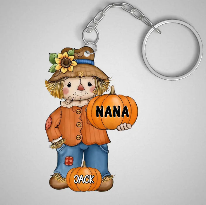 Custom Personalized Scrarecrow Wooden Keychain - Upto 10 Kids - Halloween Gift for Grandma/Mom