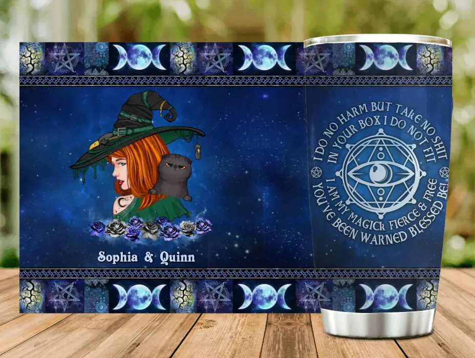 Custom Personalized Witch Tumbler - Upto 2 Pets - Halloween Gift Idea for Dog/Cat Lovers - I Do No Harm But Take No Shit