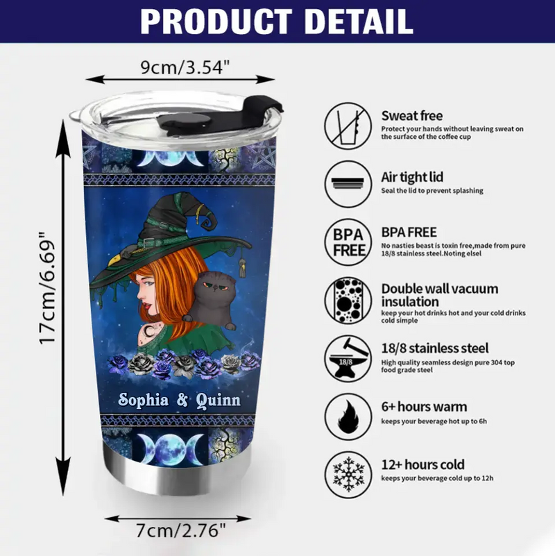 Personalized Witch Tumbler - Up to 2 Pets - Halloween Gift Idea for Dog/Cat Lovers - I Do No Harm But Take No Shit