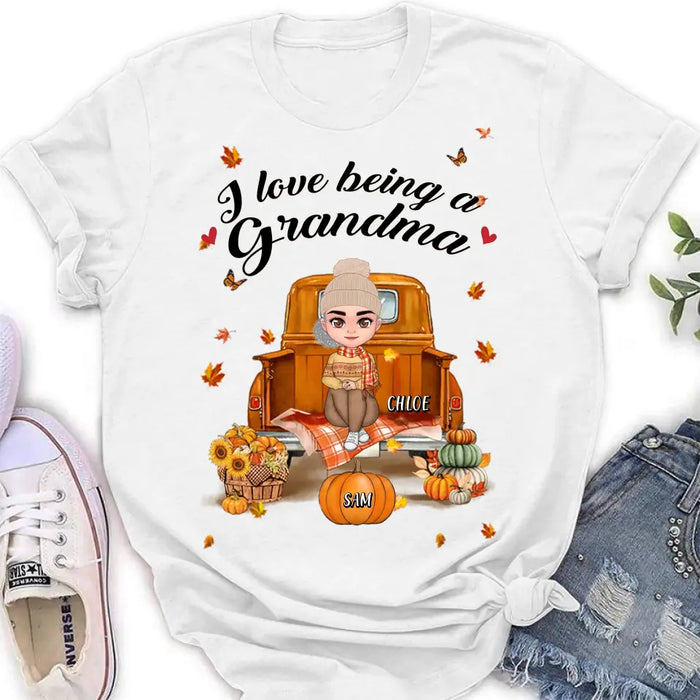 Custom Personalized Grandma Autumn Hoodie/ T-shirt - Gift Idea For Grandma - Upto 10 Kids - I Love Being A Grandma