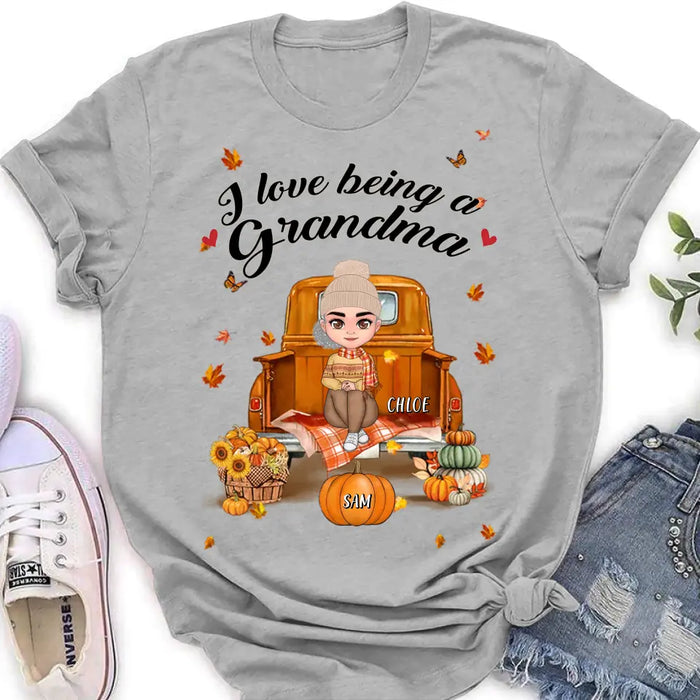 Custom Personalized Grandma Autumn Hoodie/ T-shirt - Gift Idea For Grandma - Upto 10 Kids - I Love Being A Grandma