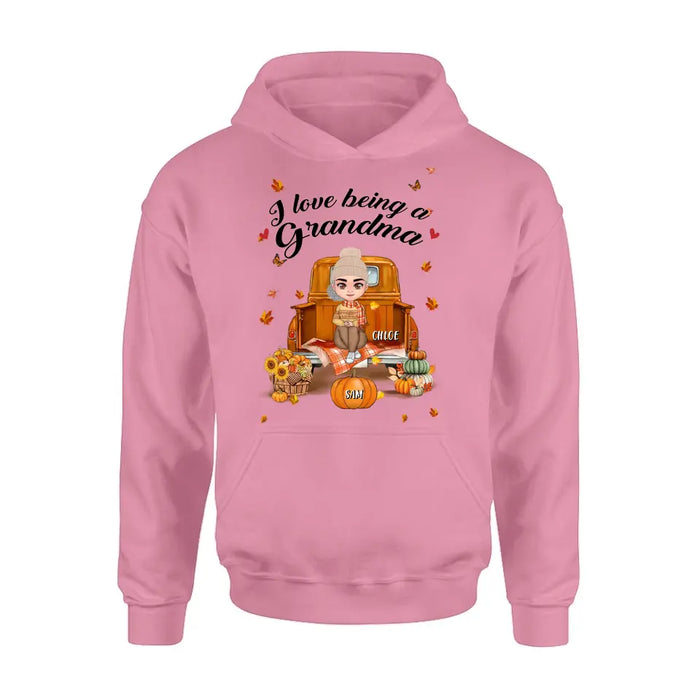 Custom Personalized Grandma Autumn Hoodie/ T-shirt - Gift Idea For Grandma - Upto 10 Kids - I Love Being A Grandma