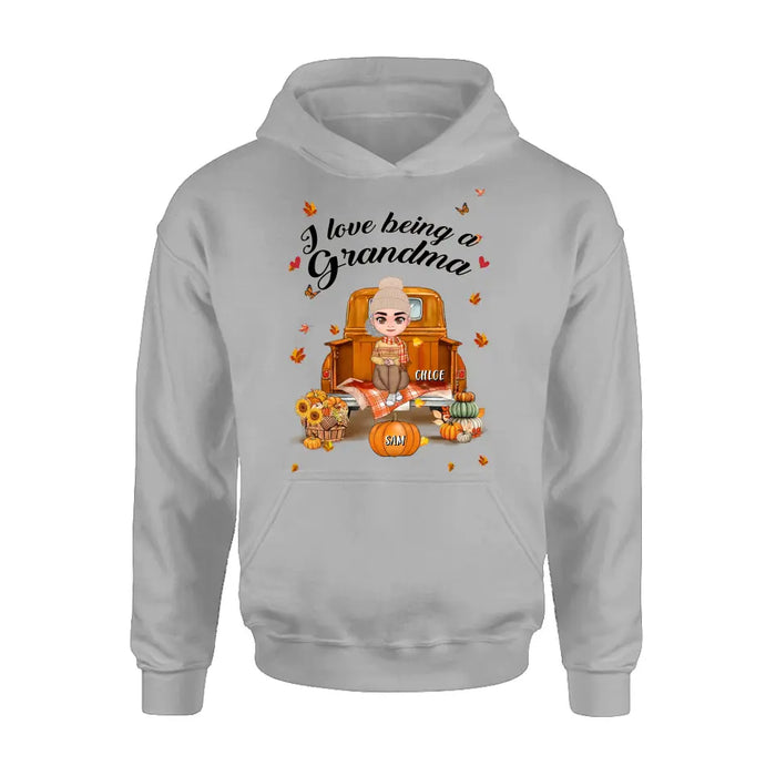 Custom Personalized Grandma Autumn Hoodie/ T-shirt - Gift Idea For Grandma - Upto 10 Kids - I Love Being A Grandma