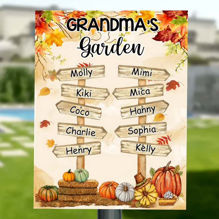 Personalized Grandma Metal Sign - Gift Idea For Grandma - Upto 10 Kids - Grandma's Garden