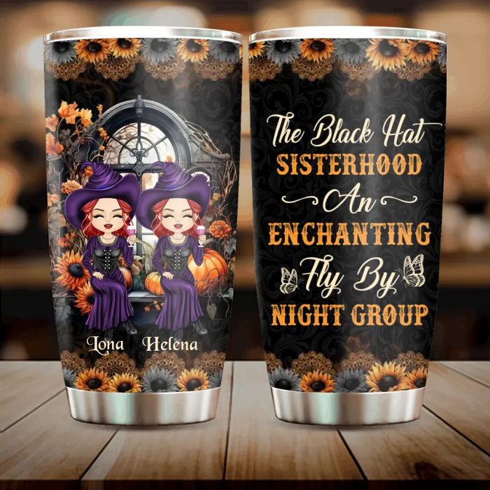 Personalized Witch Tumbler - Gift Idea For Halloween/Witch Lovers/Besties - Upto 5 Girls - The Black Hat Sisterhood An Enchanting Fly By Night Group