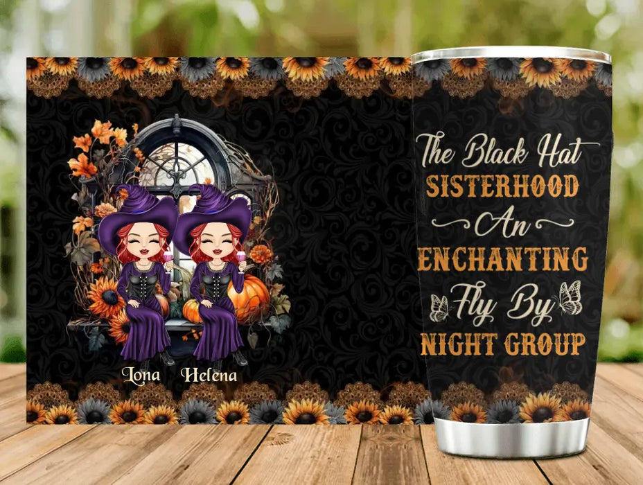 Personalized Witch Tumbler - Gift Idea For Halloween/Witch Lovers/Besties - Upto 5 Girls - The Black Hat Sisterhood An Enchanting Fly By Night Group