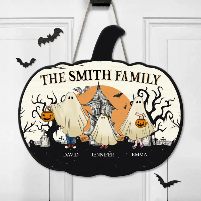 Custom Personalized Family Wooden Sign - Upto 6 People & 3 Pets - Halloween Gift Idea for Family