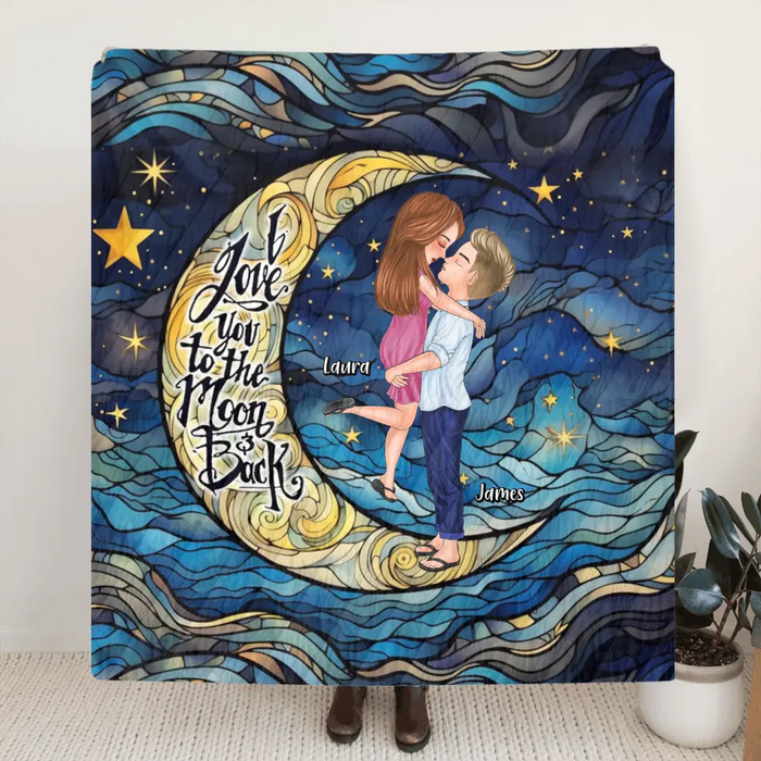 Personalized Single Layer Fleece/ Quilt Blanket - I Love You To The Moon & Back - Gift Idea For Couple/ Anniversary