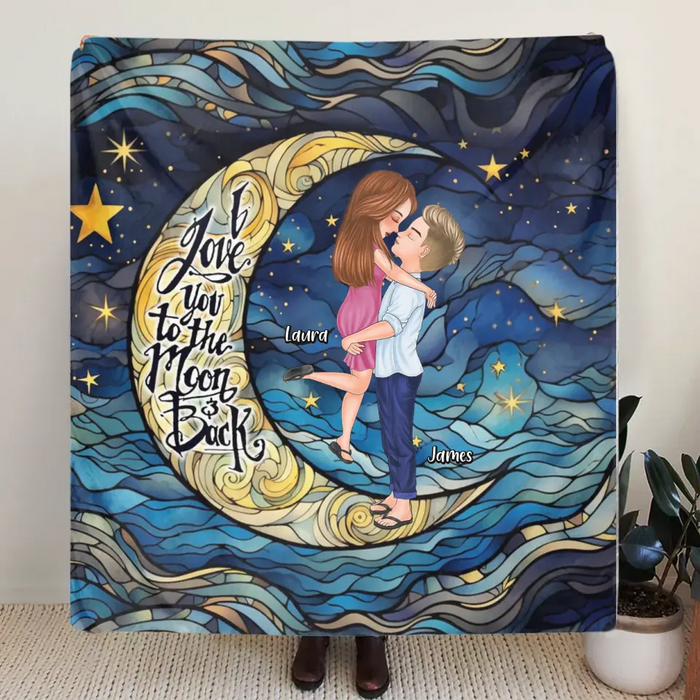 Personalized Single Layer Fleece/ Quilt Blanket - I Love You To The Moon & Back - Gift Idea For Couple/ Anniversary