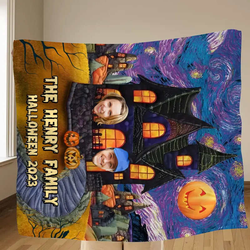 Personalized Halloween Family Quilt/Fleece Throw Blanket - Upload Up to 9 Photos - Gift Idea For Halloween/Family - Halloween 2023