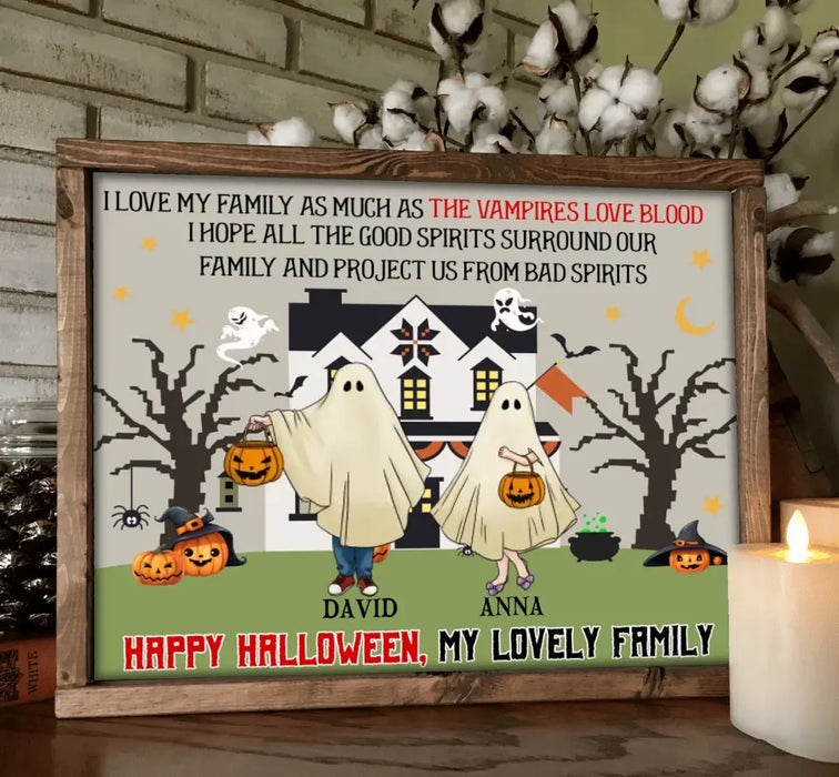 Personalized Halloween Ghost Family Poster - Halloween Gift For Couple/Family - Upto 5 People With 4 Pets - I Love My Family