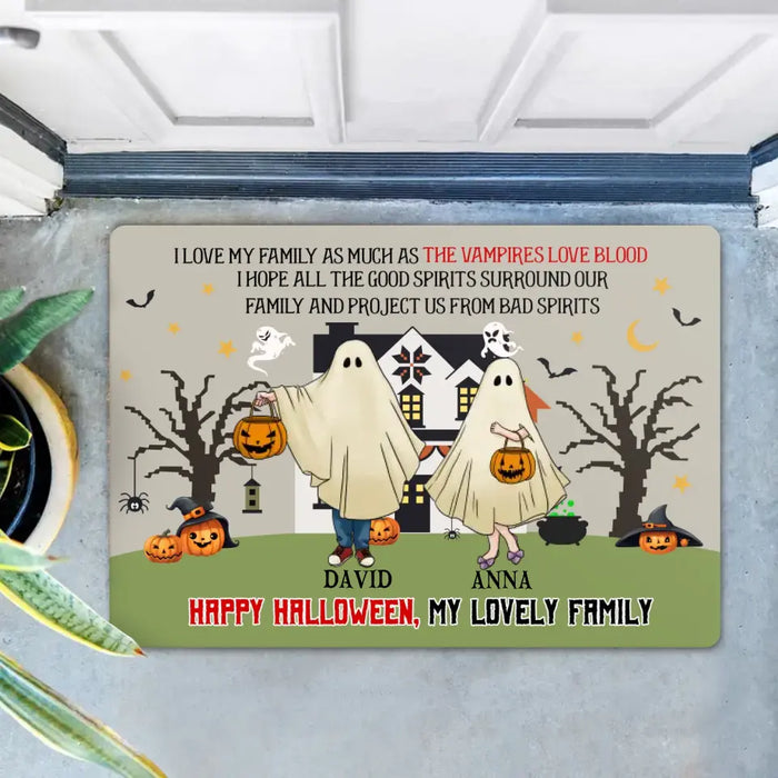 Personalized Halloween Ghost Family Doormat - Halloween Gift For Couple/Family - Upto 5 People With 4 Pets - I Love My Family