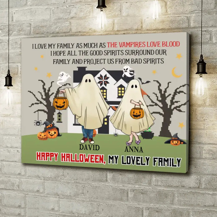 Personalized Halloween Ghost Family Canvas - Halloween Gift For Couple/Family - Upto 5 People With 4 Pets - I Love My Family