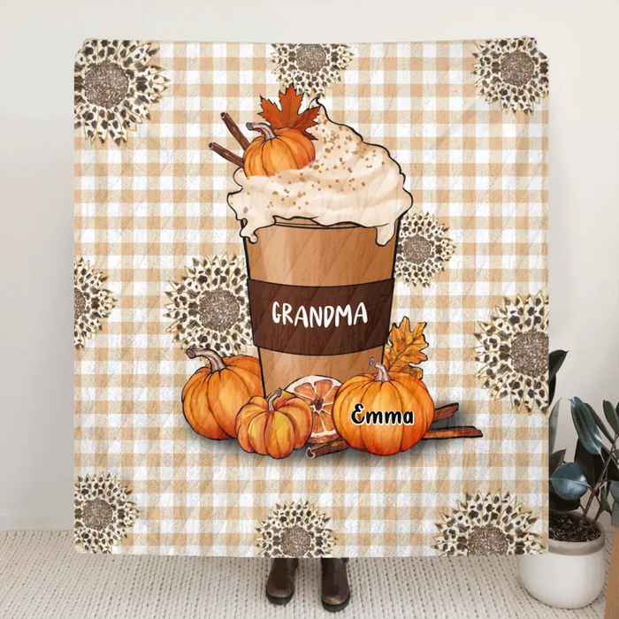 Personalized Halloween Grandma Quilt/Single Layer Fleece Blanket - Halloween Gift For Grandma - Upto 10 Kids