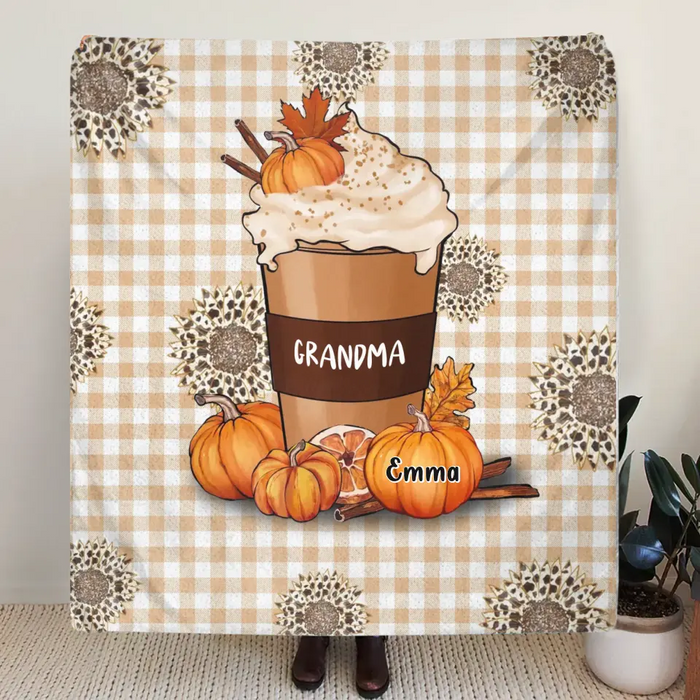 Personalized Halloween Grandma Quilt/Single Layer Fleece Blanket - Halloween Gift For Grandma - Upto 10 Kids