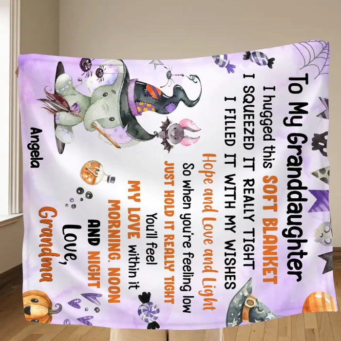 Personalized Halloween Granddaughter Quilt/Single Layer Fleece Blanket/Pillow Cover - Gift Idea For Halloween From Grandma