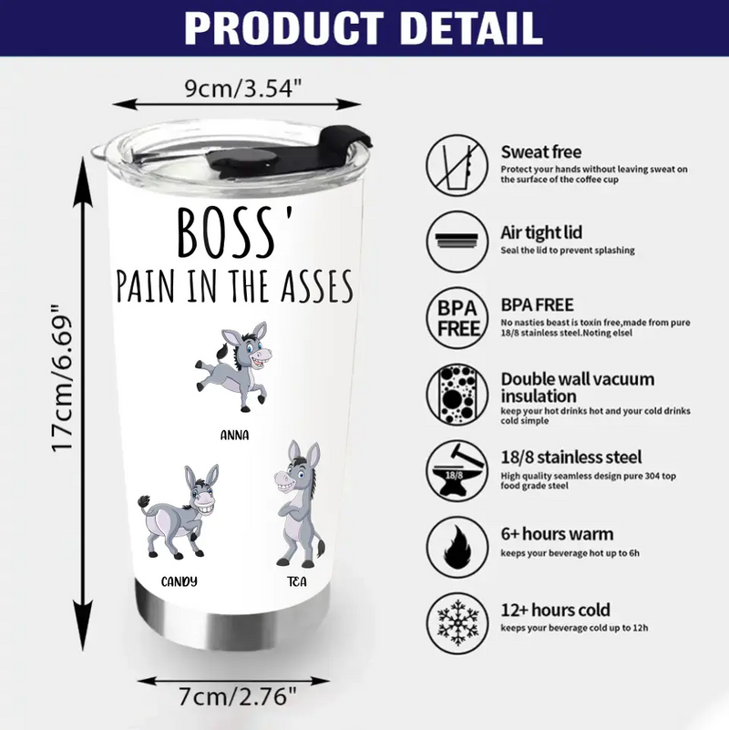 Personalized Donkeys Tumbler - Gift Idea For Family/Grandma/Papa - Up to 9 Donkeys - Boss' Little Asses