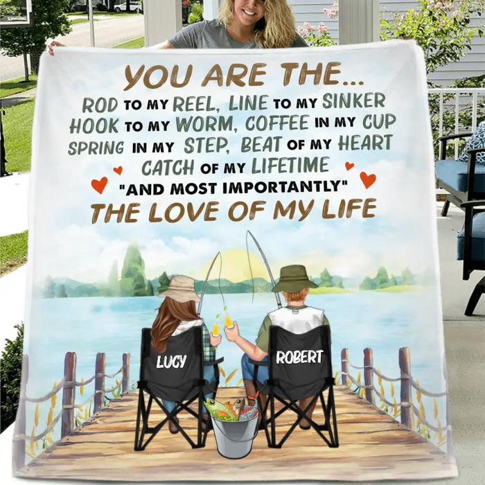 Custom Personalized Fishing Couple Quilt/Single Layer Fleece Blanket - Gift Idea for Couple - You Are The Rod To My Reel