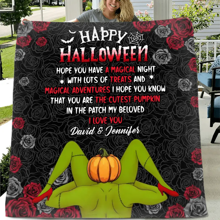 Personalized Halloween Single Layer Fleece/ Quilt Blanket - Gift Idea For Couple/ Halloween - Happy Halloween