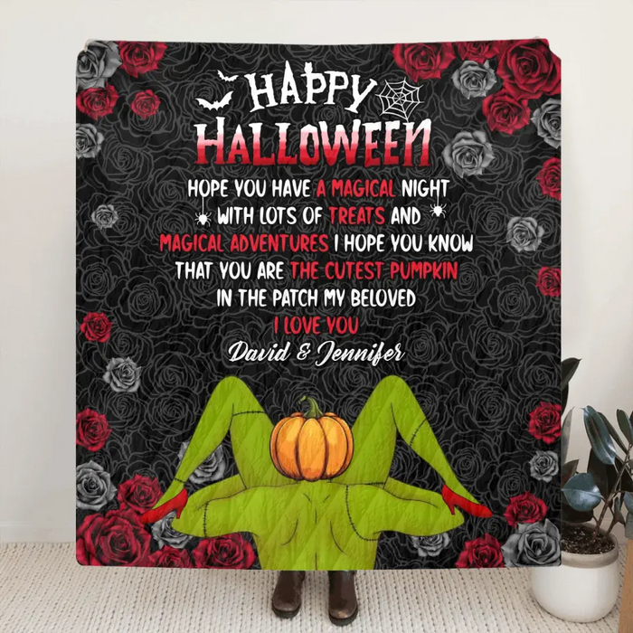 Personalized Halloween Single Layer Fleece/ Quilt Blanket - Gift Idea For Couple/ Halloween - Happy Halloween