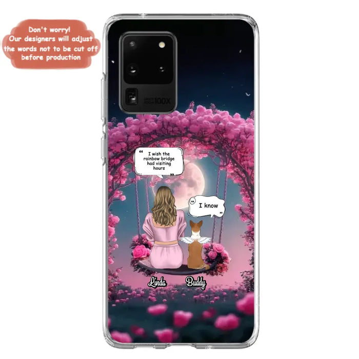 Custom Memorial Dog Mom Phone Case - Upto 4 Dogs - Memorial Gift Idea For Dog Owners - I Wish The Rainbow Bridge Had Visiting Hours - Case For iPhone/Samsung