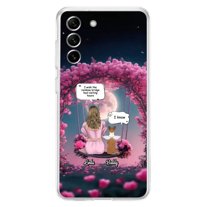 Custom Memorial Dog Mom Phone Case - Upto 4 Dogs - Memorial Gift Idea For Dog Owners - I Wish The Rainbow Bridge Had Visiting Hours - Case For iPhone/Samsung