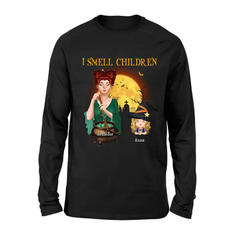 Personalized Grandma Witch Shirt/Hoodie - Halloween Gift Idea For Grandma/Mother - Woman With Up to 6 Kids - I Smell Children