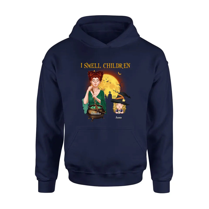 Personalized Grandma Witch Shirt/Hoodie - Halloween Gift Idea For Grandma/Mother - Woman With Up to 6 Kids - I Smell Children