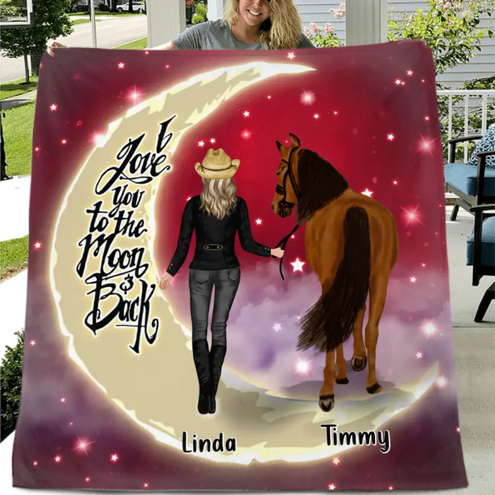 Custom Personalized Horse Girl Pillow Cover/Quilt/Single Layer Fleece Blanket - Christmas  Gift Idea for Horse Lovers - I Love You To The Moon & Back