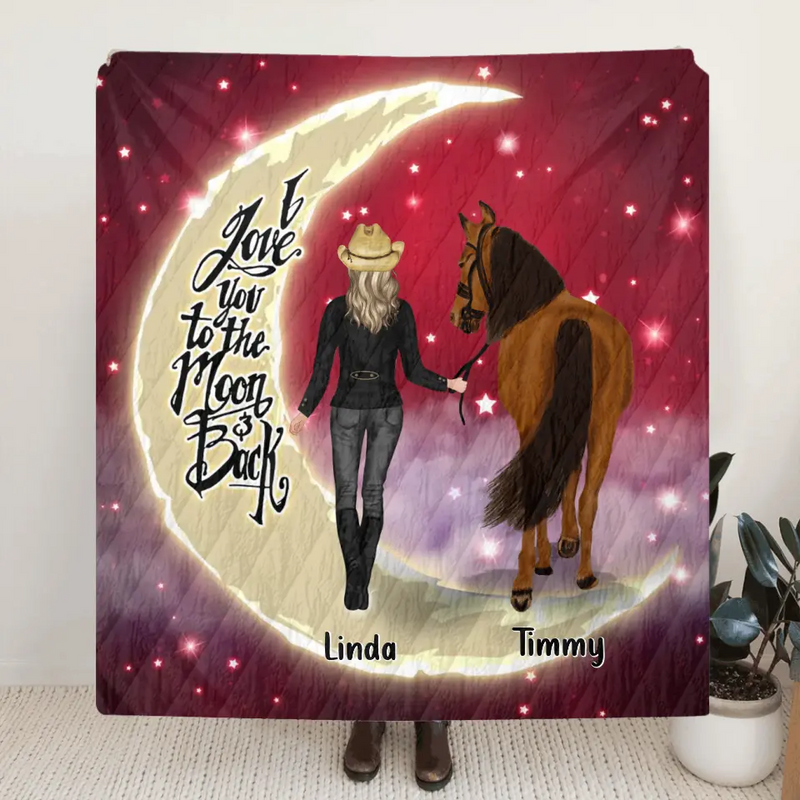 Personalized Horse Girl Pillow Cover/Quilt/Fleece Throw Blanket - Christmas  Gift Idea for Horse Lovers - I Love You To The Moon & Back