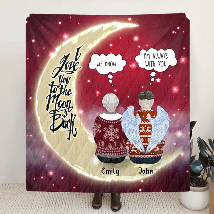 Custom Personalized Memorial Pillow Cover/Quilt/Single Layer Fleece Blanket - Parents with up to 2 Children - Memorial Gift for Christmas - I Love You To The Moon & Back