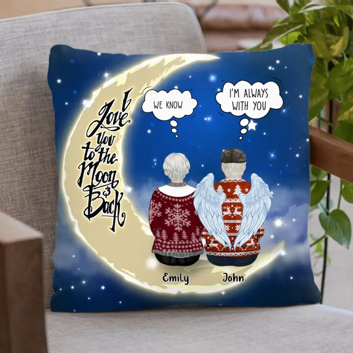 Custom Personalized Memorial Pillow Cover/Quilt/Single Layer Fleece Blanket - Parents with up to 2 Children - Memorial Gift for Christmas - I Love You To The Moon & Back