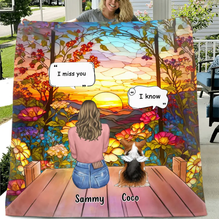 Custom Personalized Memorial Pet Single Layer Fleece/ Quilt Blanket - Upto 3 Pets - Memorial Gift Idea For Dog/Cat/Rabbits Owners - I Miss You