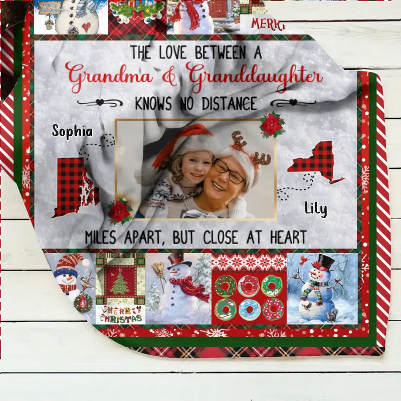 Personalized Upload Photo Fleece Throw Blanket/Quilt - Gift Idea For Grandma/Kid - The Love Between A Grandma & Granddaughter Knows No Distance