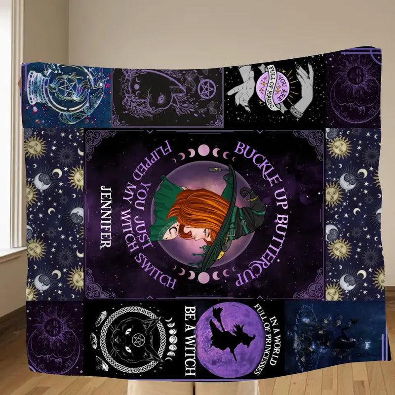 Personalized Witch Quilt/Fleece Throw Blanket - Halloween Gift Idea For Witch Lovers - Buckle Up Buttercup