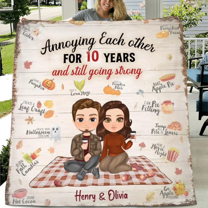 Custom Personalized Couple Single Layer Fleece/ Quilt Blanket - Gift Idea For Couple/Anniversary - Annoying Each Other For 10 Years And Still Going Strong