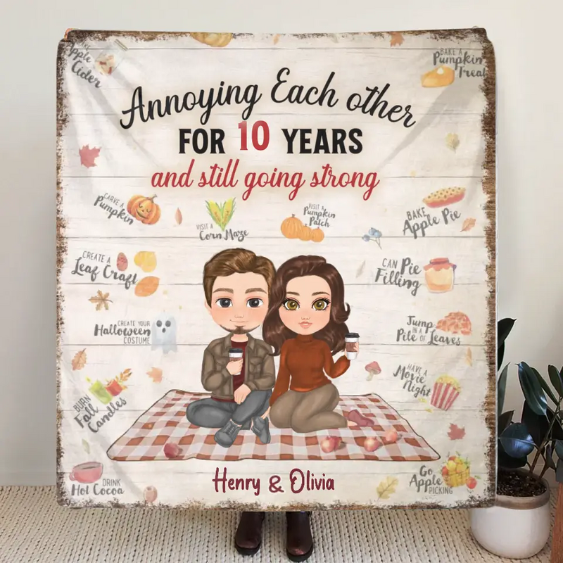 Personalized Couple Fleece Throw Blanket/Quilt - Gift Idea For Couple/Anniversary - Annoying Each Other For 10 Years And Still Going Strong