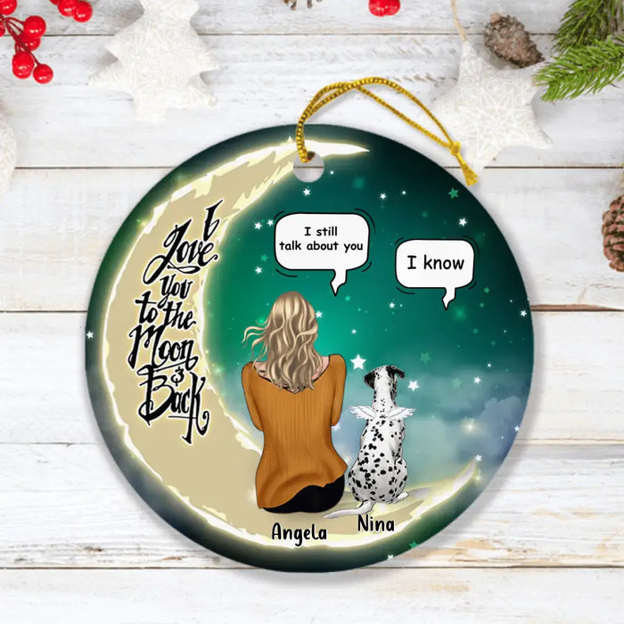 Custom Personalized Memorial Pet Circle Ornament - Upto 4 Pets - Christmas Gift Idea for Family/Dog/Cat/Rabbit Owners - I Love You To The Moon & Back