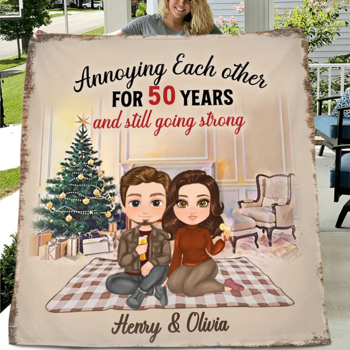 Personalized Couple Single Layer Fleece/ Quilt Blanket - Gift Idea For Couple/Anniversary - Annoying Each Other For 50 Years And Still Going Strong