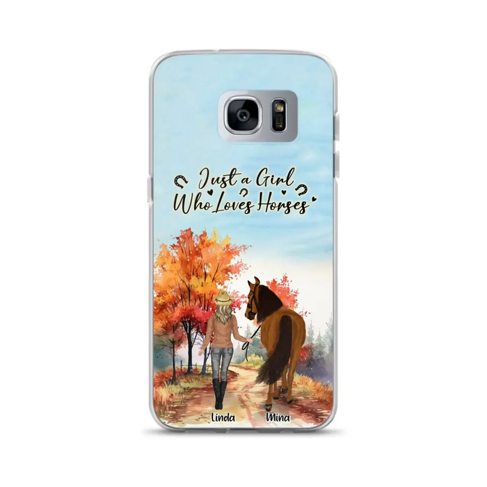 Custom Personalized Horse Girl Fall Season Phone Case - Gift Idea For Horse Lovers - Up To 6 Horses - Just A Girl Who Loves Horses - Cases For iPhone/Samsung