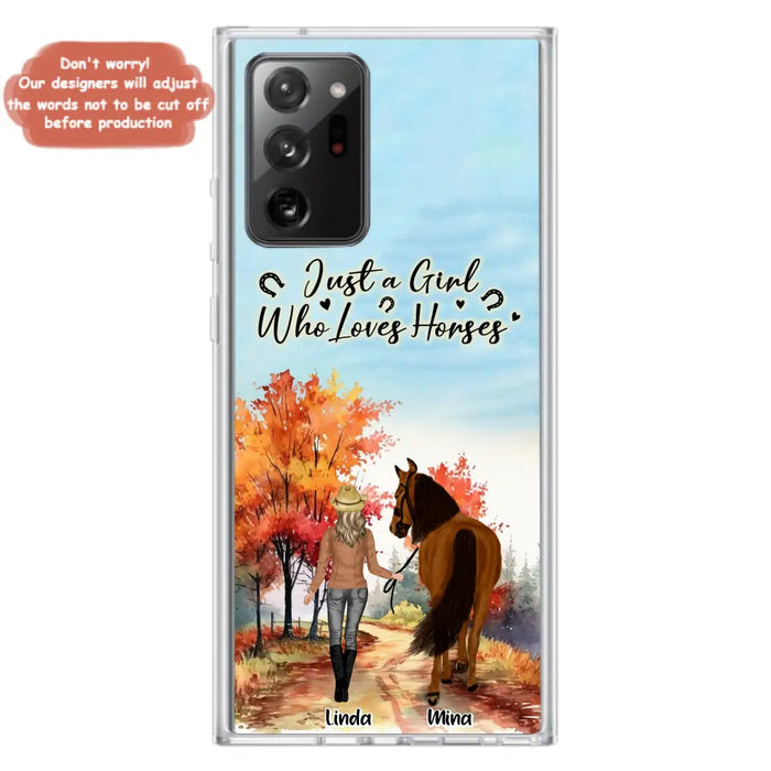 Custom Personalized Horse Girl Fall Season Phone Case - Gift Idea For Horse Lovers - Up To 6 Horses - Just A Girl Who Loves Horses - Cases For iPhone/Samsung