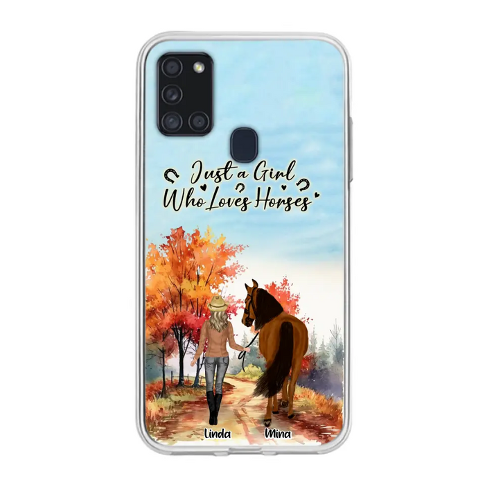 Custom Personalized Horse Girl Fall Season Phone Case - Gift Idea For Horse Lovers - Up To 6 Horses - Just A Girl Who Loves Horses - Cases For iPhone/Samsung