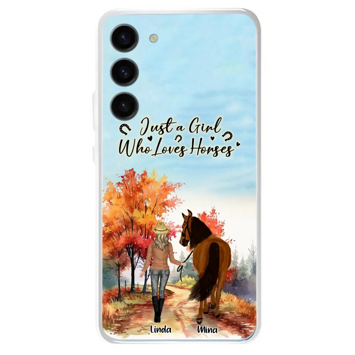 Custom Personalized Horse Girl Fall Season Phone Case - Gift Idea For Horse Lovers - Up To 6 Horses - Just A Girl Who Loves Horses - Cases For iPhone/Samsung