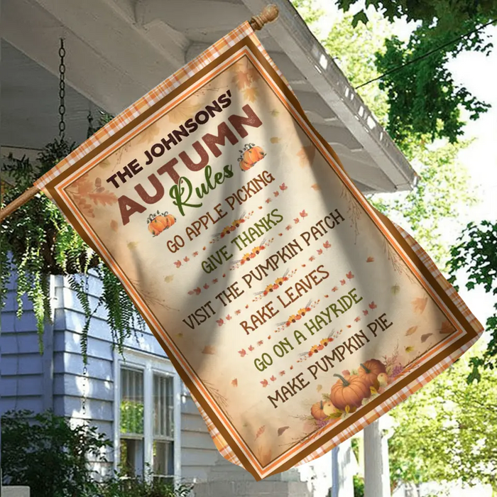 Personalized Autumn Rules Flag Sign - Gift Idea For Autumn Lovers - Go Apple Picking Give Thanks