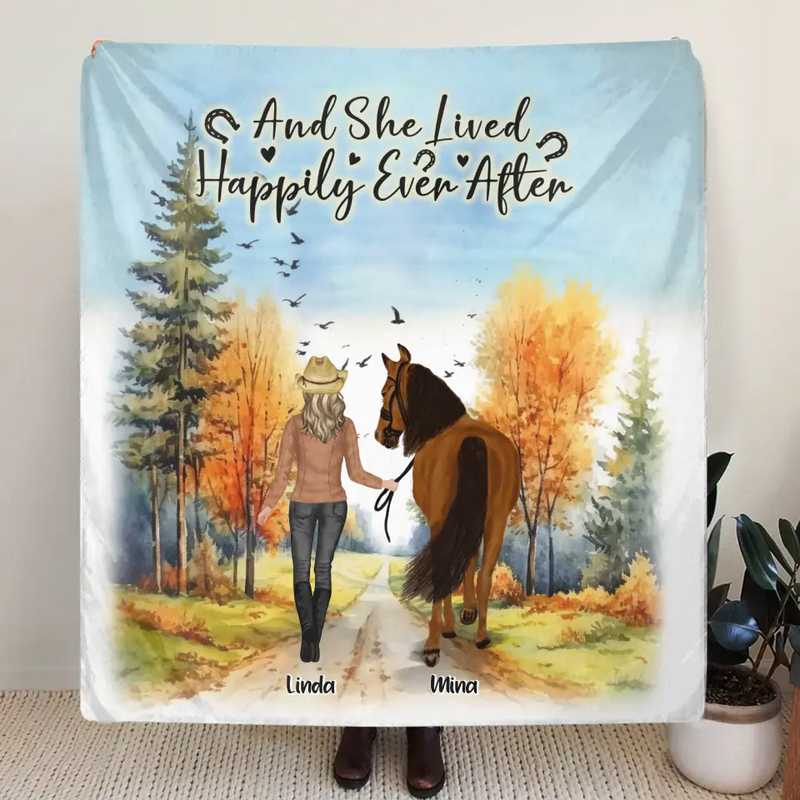 Personalized Horse Girl Fall Season Quilt/Fleece Throw Blanket - Gift Idea For Horse Lovers - Up To 6 Horses - Just A Girl Who Loves Horses